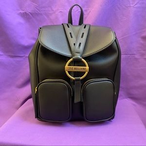 Love Moschino Elegant Black Backpack with Gold Details